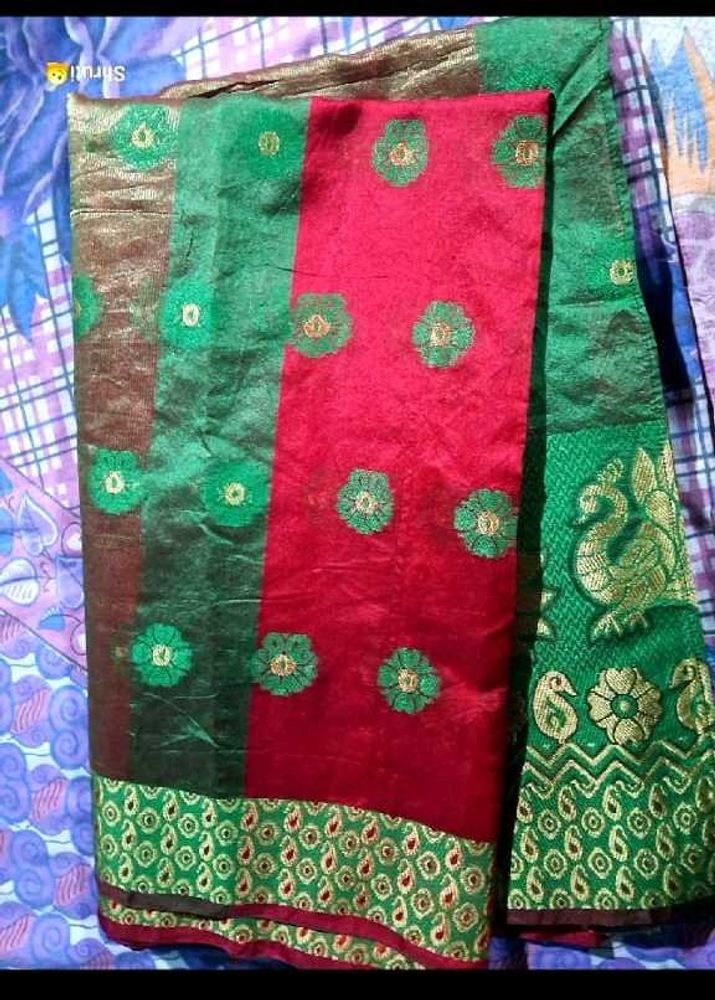 Green And Black Color Saree With Blouse Piece