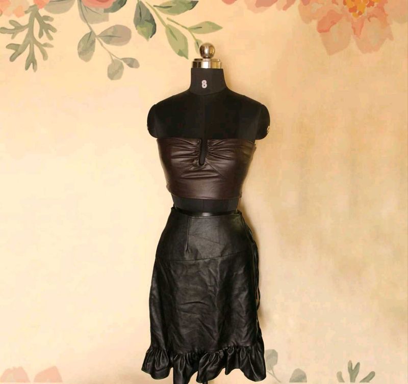 Zara Chocolate Brown Leather Corset Like Top