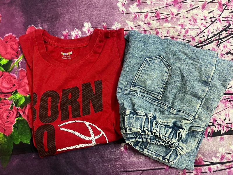 Kids Outfit: Red T-Shirt &amp; Denim Joggers