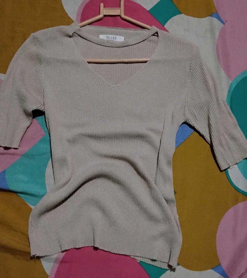 Beige Ribbed Top