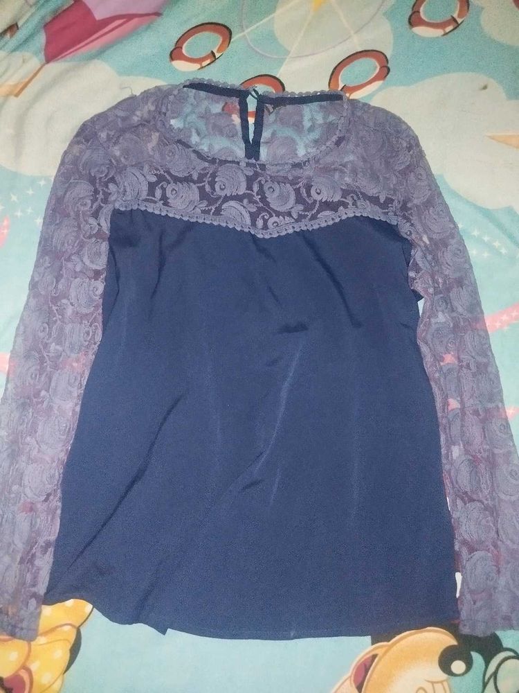 Blue Net Sleeve Top