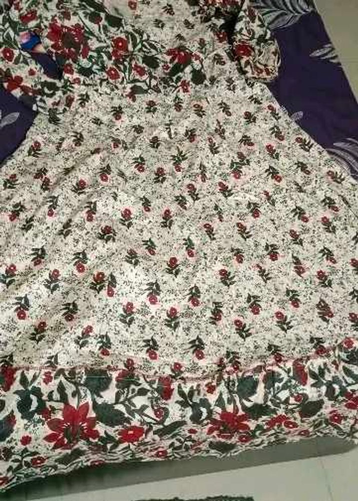 Floral Print Beige Anarkali Dress