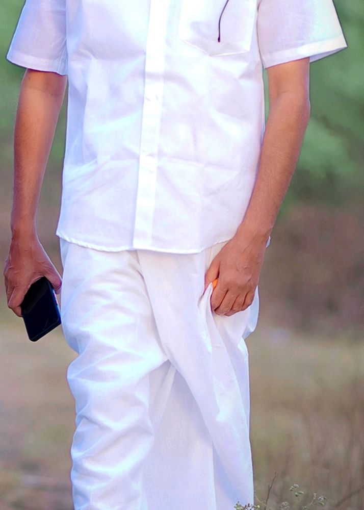 South Indian White Shirt And White Lungi..