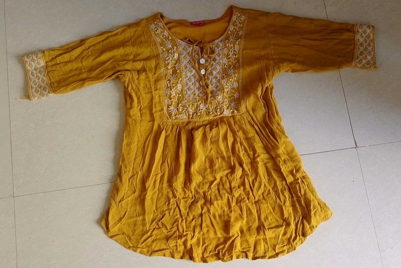 Yellow Embroidered Tunic Top