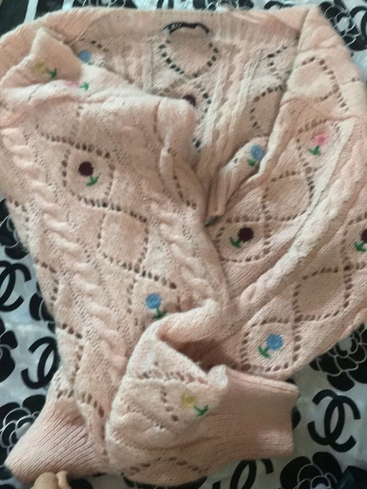Floral Embroidered Knit Cardigan