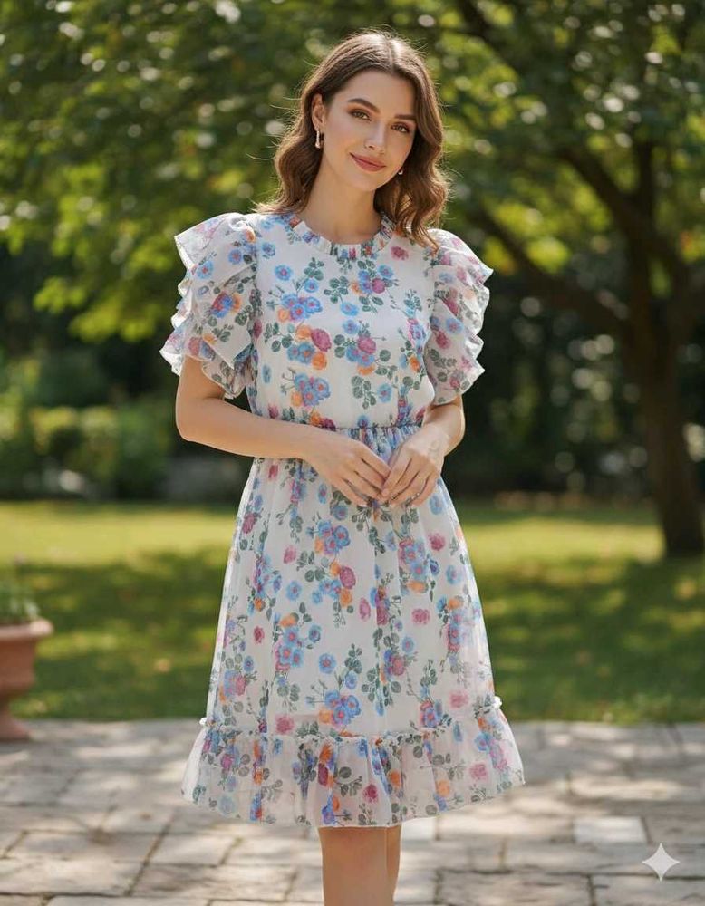 White Floral Ruffle Print Top