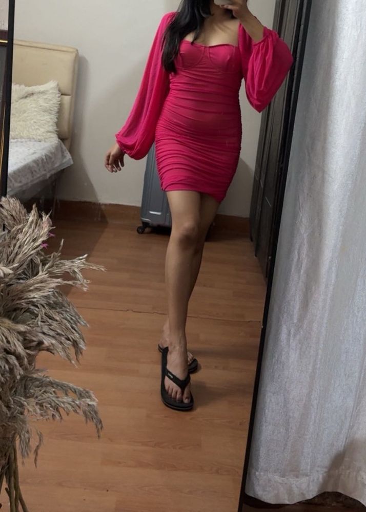 Hot Pink Ruched Mini Dress
