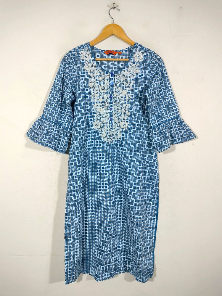 Blue Embroidered Midi Dress