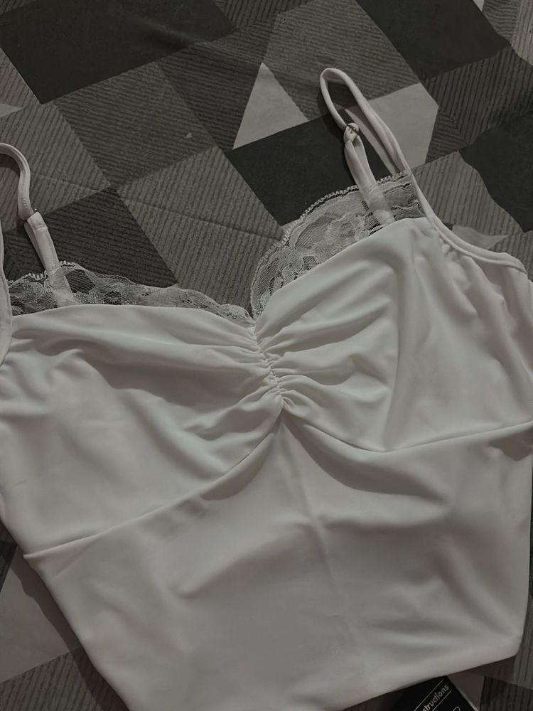 White Gathered Lace Top
