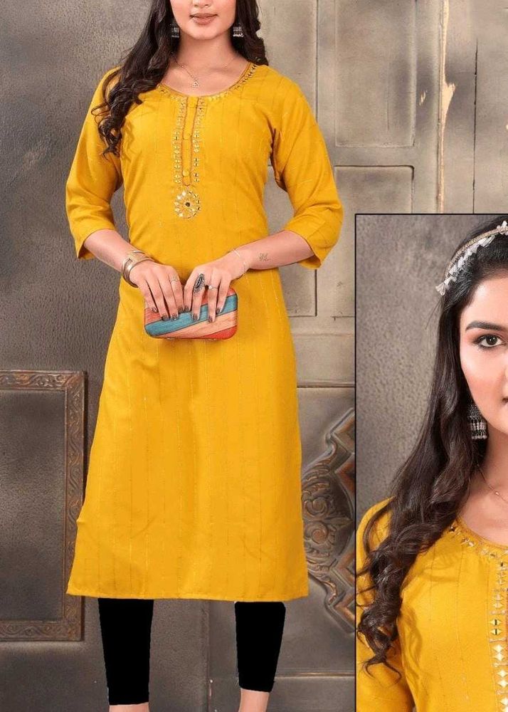 Golden Yellow Embroidered Kurti