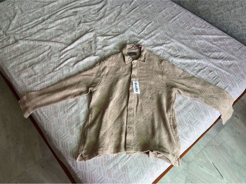 Khaki Cotton Button-Down Jacket