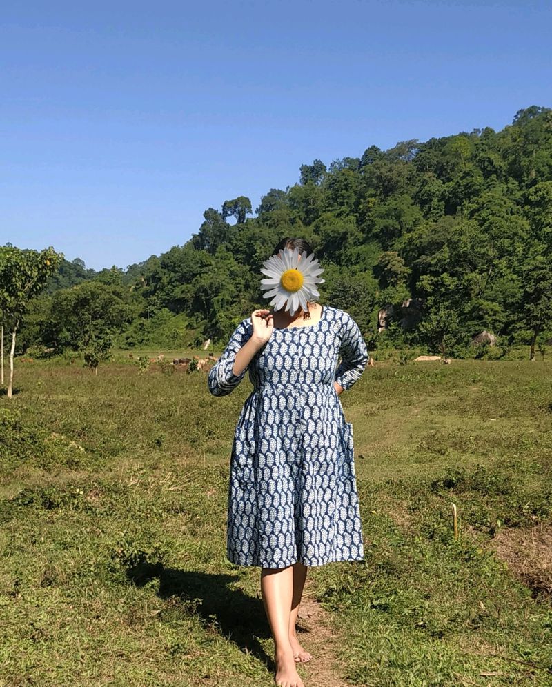 Taavi Blue Ethnic Print Dress (S) With POCKETS!