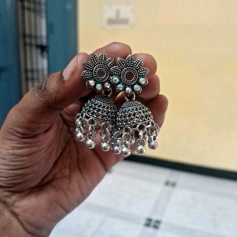 Oxidised Silver Jhumkas