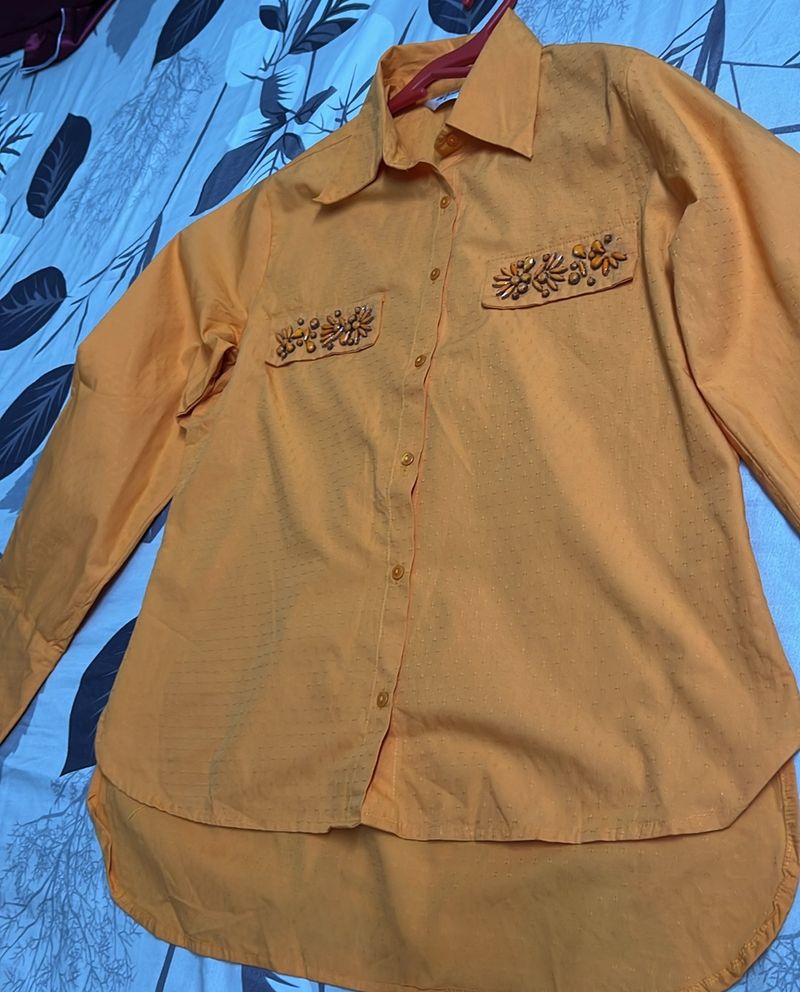 New - Orange Women Solid Shirt