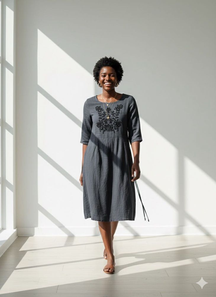 Gray Embroidered Dress
