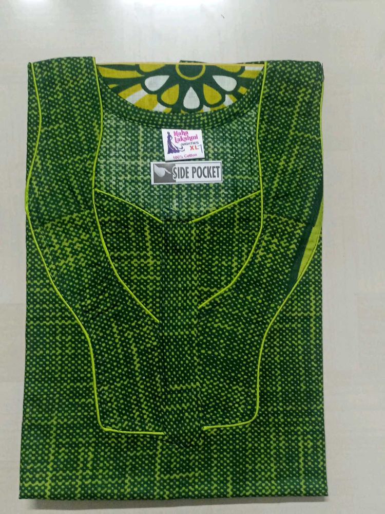 Green XL Cotton Zipped Nighty