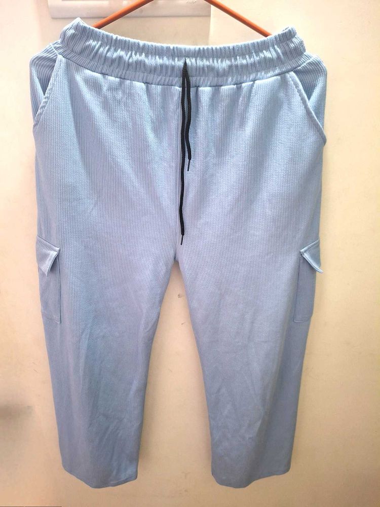 Blue Striped Cropped Pants