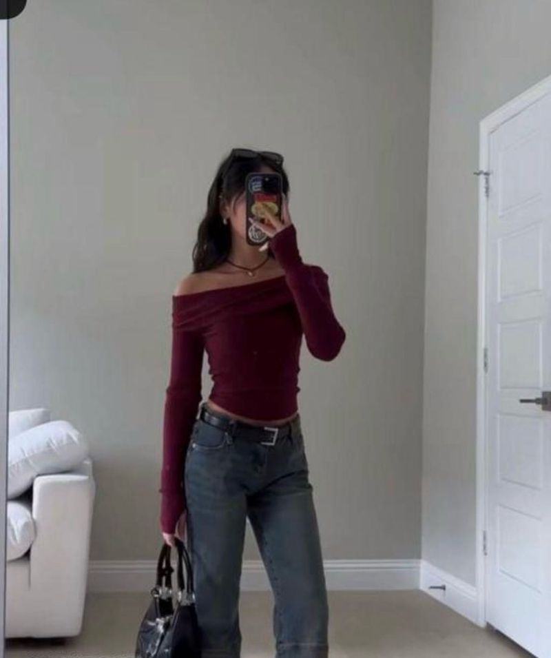 Burgundy Off-Shoulder Top