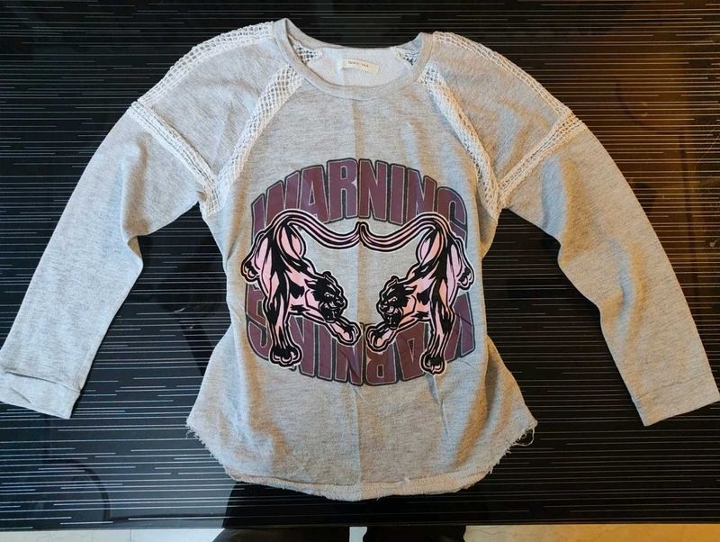 Gray Panther Print Long Sleeve Top