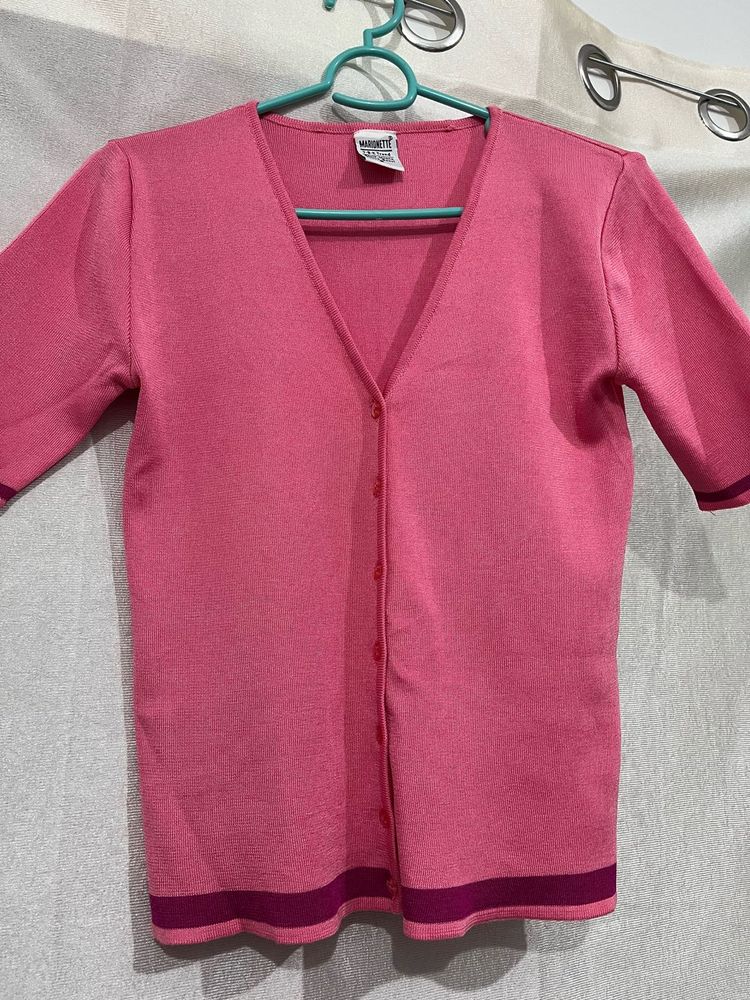 Pink V-neck T-shirt Women