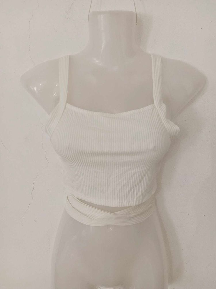 White Ribbed Crop Top