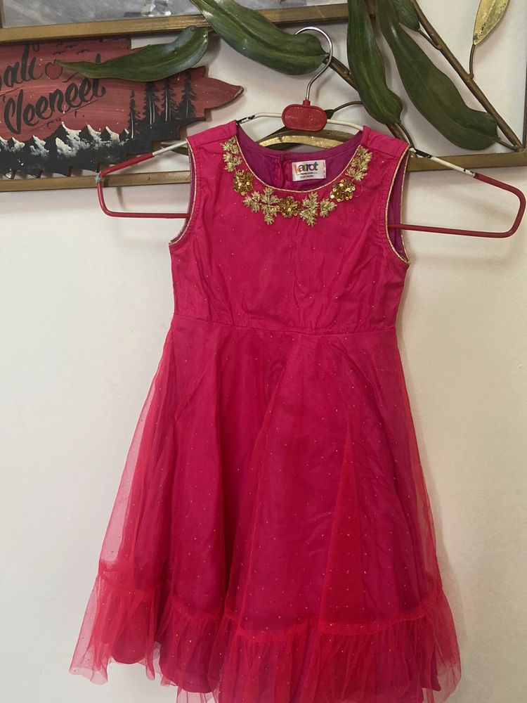 Cute Pink &amp; Gold Girls&#39; Ethnic Dress