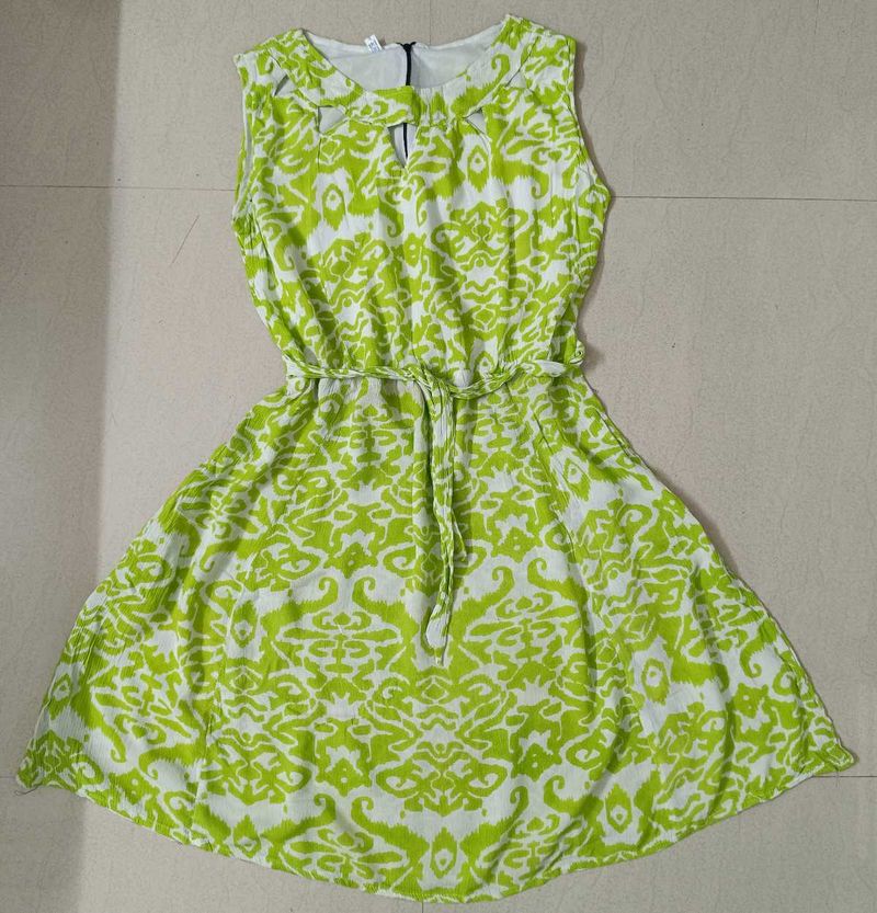 Green &amp; White Printed Dress