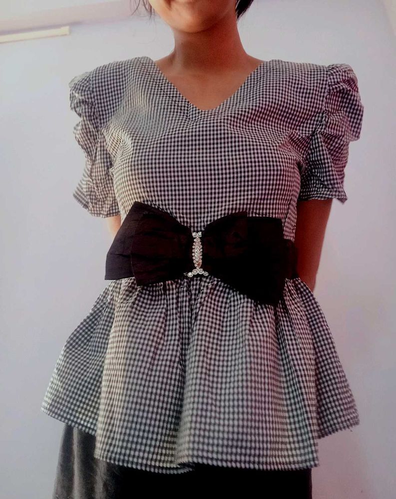 Checkered Peplum Top