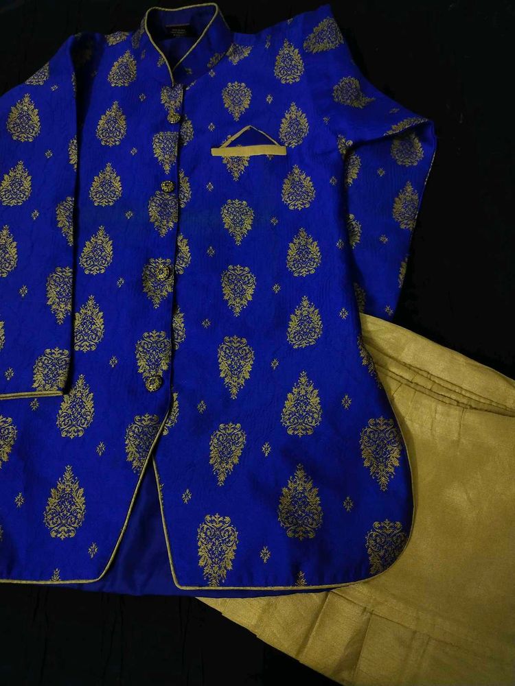 Boys&#39; Blue &amp; Gold Sherwani Set