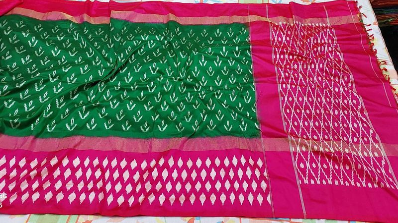Green &amp; Pink Ikat Saree