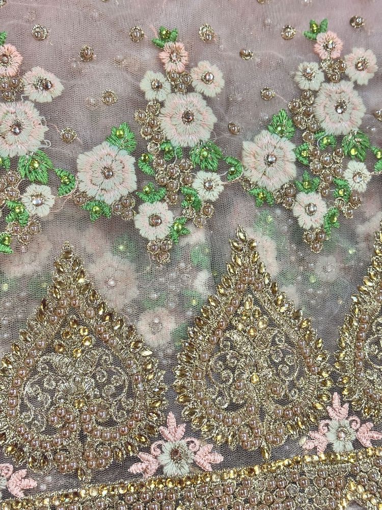 Peach Embroidery Net Sari