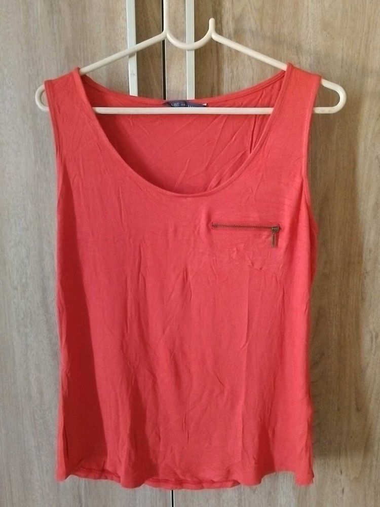 Coral Sleeveless Tank with Zipper Pocket