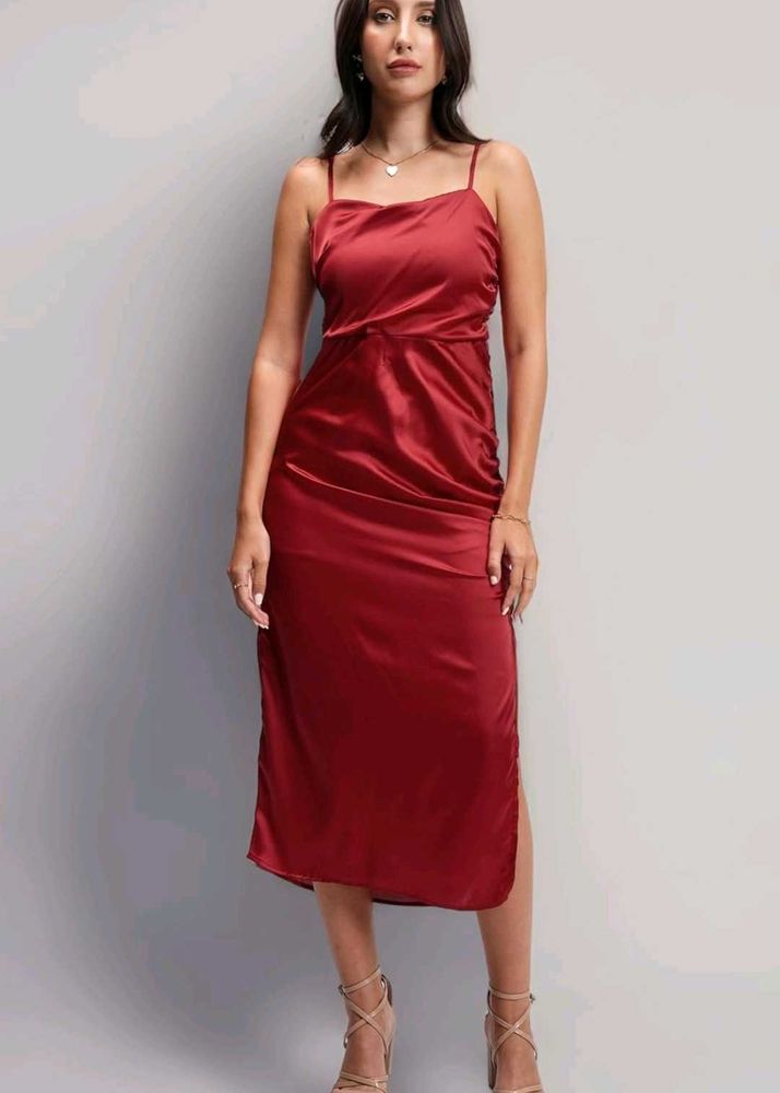 Elegant Red Slip Midi Dress