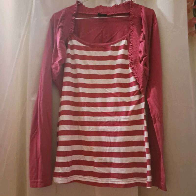 Striped Tank Top with Pink Cardigan