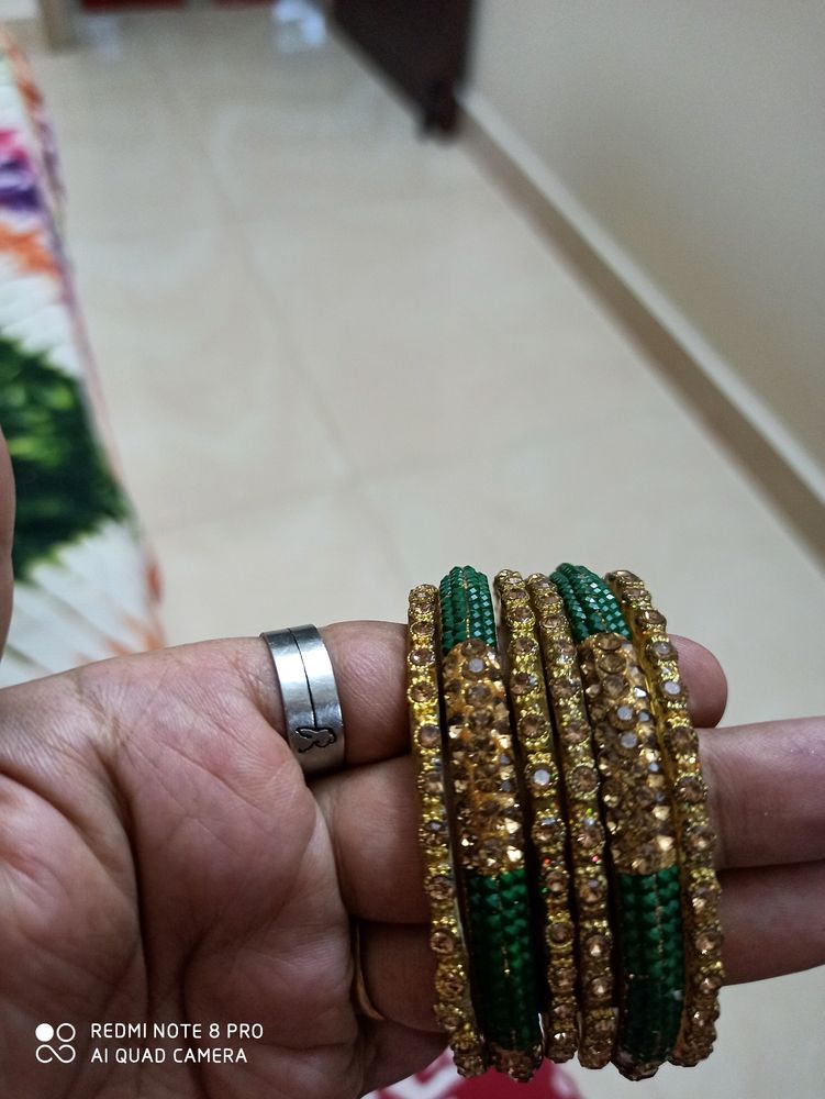 New Bangles Set In Glod &amp; Green Colour