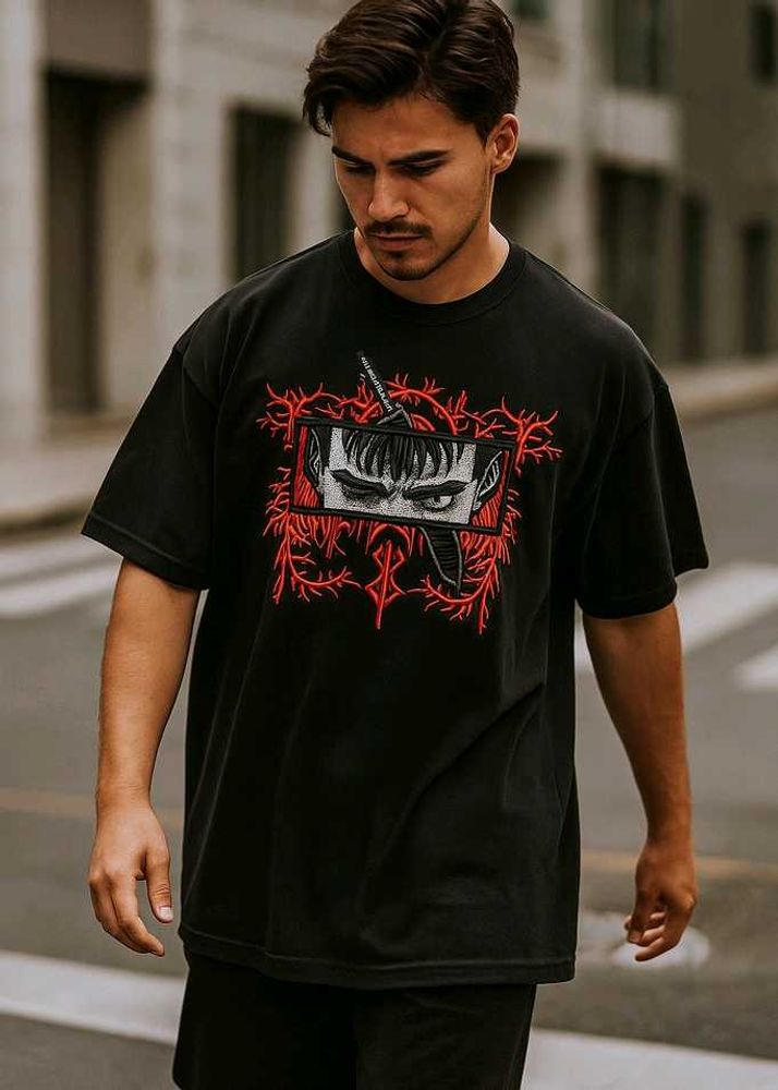Blood Oath Black Oversized Embroidery T-shirt