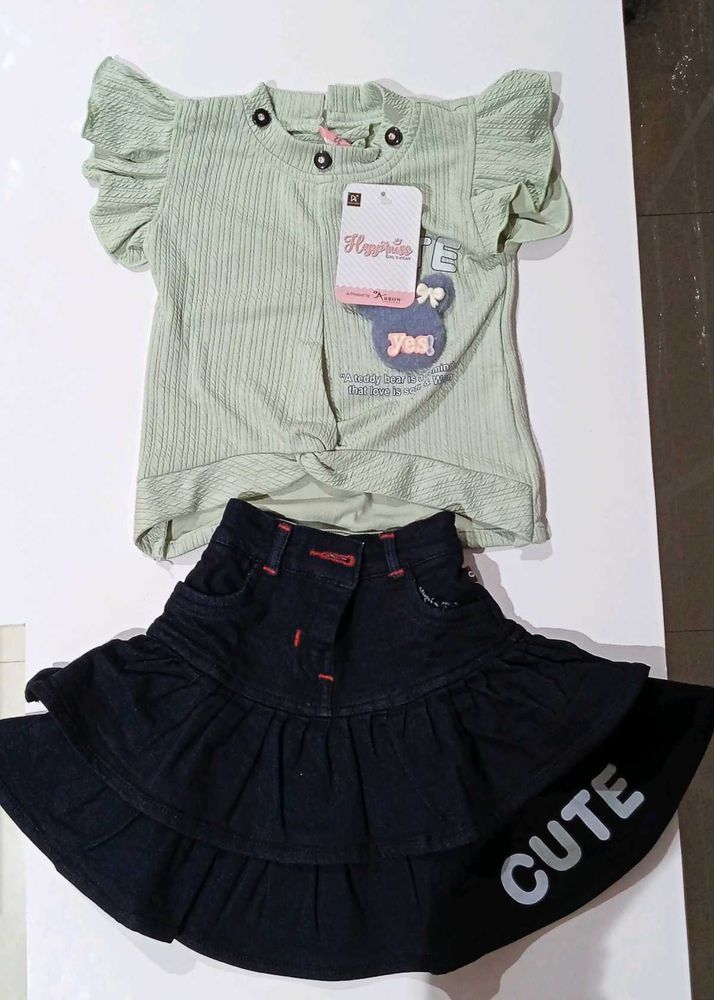 Cute Kids Outfit: Top &amp; Denim Skirt