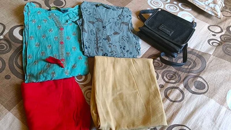 Avaasa Brand Kurti With Plazzo And Sling Bag