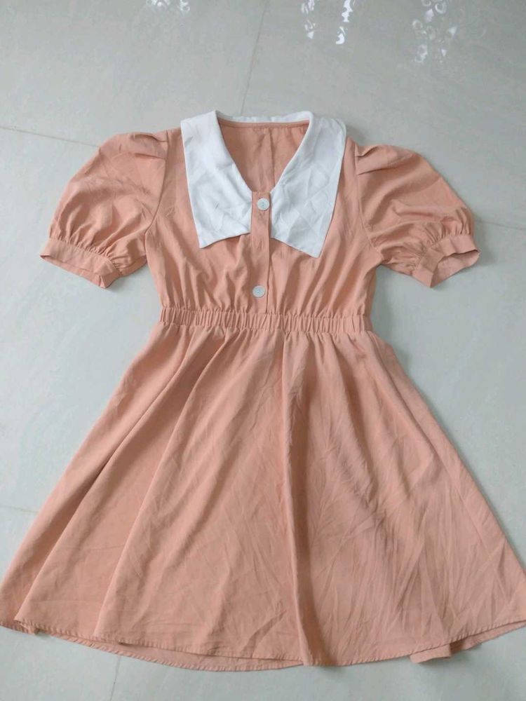 Cute Peach Dress with Peter Pan Collar