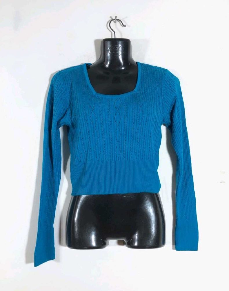 Teal Knitted Crop Sweater