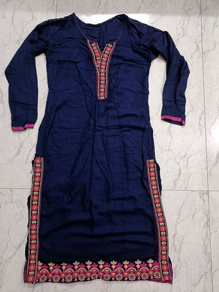 Navy Blue Embroidered Kurta!
