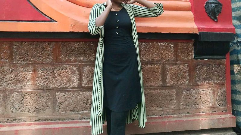Striped Kurta with Black Dress