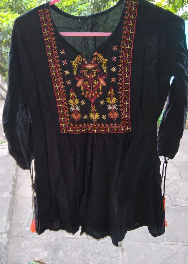 Embroidered Black Top