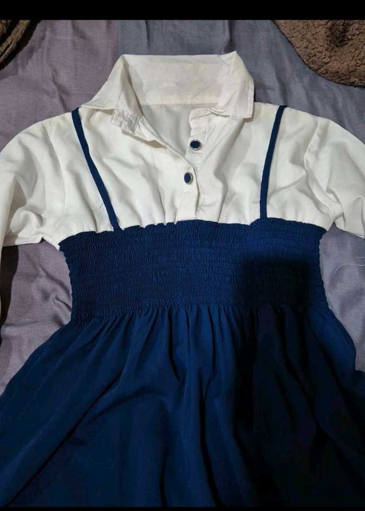 blue and white frock style top