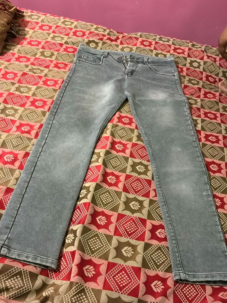 Designer Embroidered Grey Denim Jeans– Lightly Use