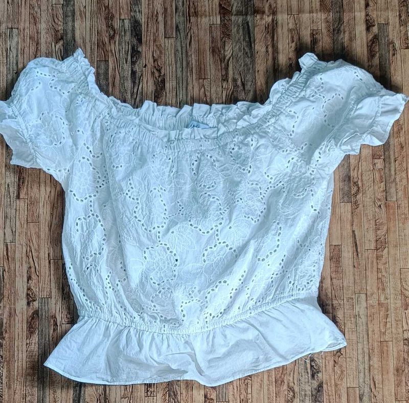 White Eyelet Off-the-Shoulder Top