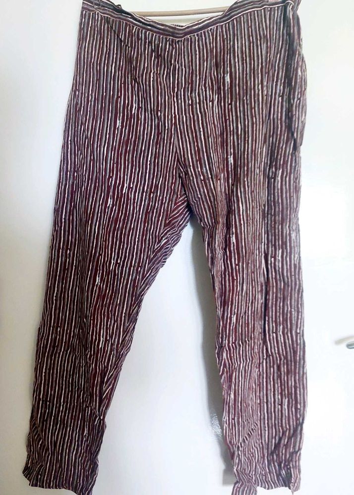 Brown vertical striped cotton salwar