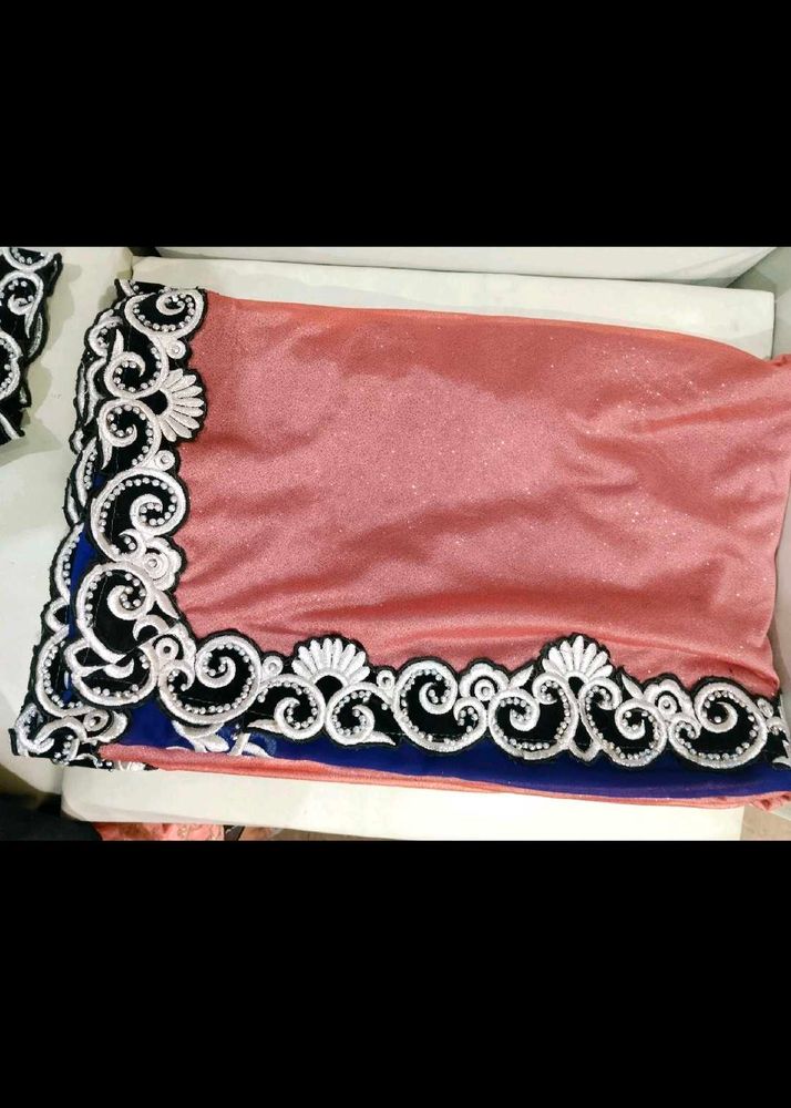 Elegant peach and blue Saree with Embroidery