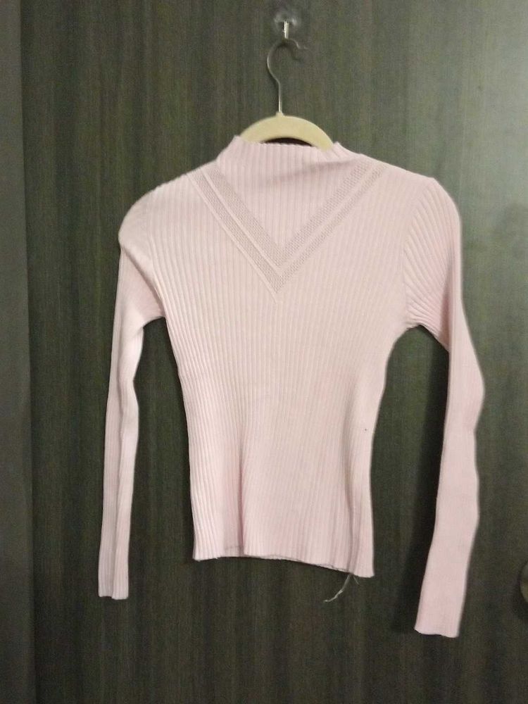 Pink Ribbed Knit Turtleneck