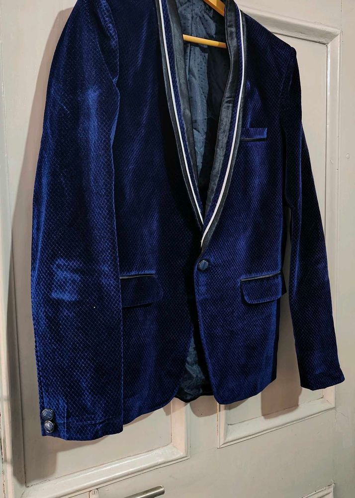 Navy Blue Velvet Blazer